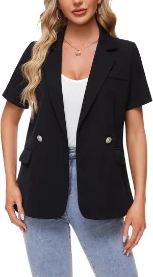 MINTLIMIT Womens Casual Blazer Short Sleeve Lapel Buttons Work Office Blazer Open Front Suit Jackets with Pockets