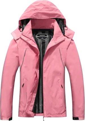 MOERDENG Women's Waterproof Rain Jacket Outdoor Lightweight Hooded Raincoat for Hiking Travel