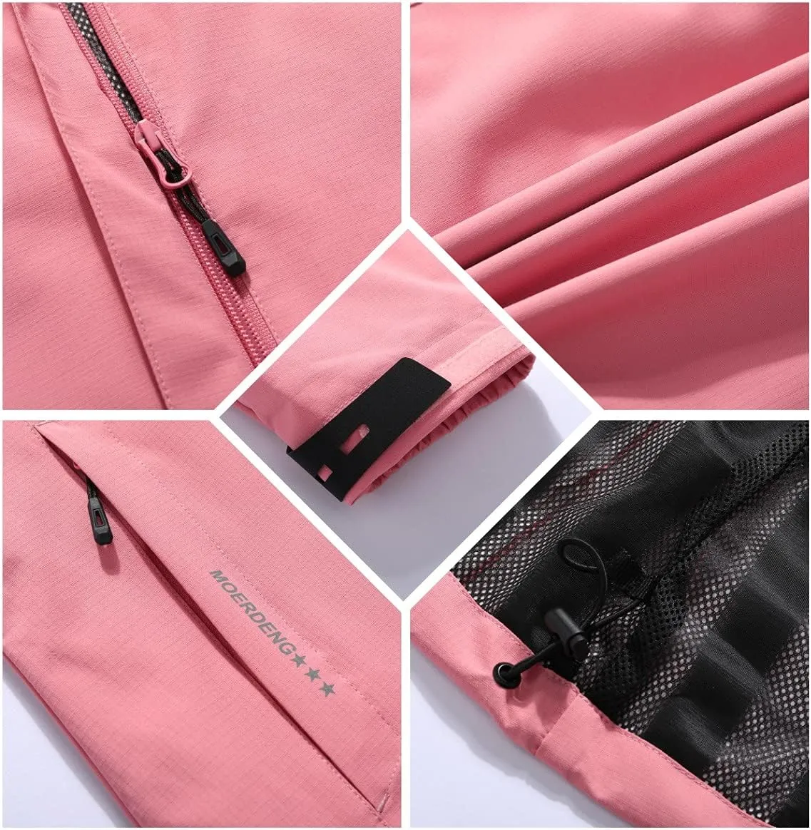 MOERDENG Women's Waterproof Rain Jacket Outdoor Lightweight Hooded Raincoat for Hiking Travel