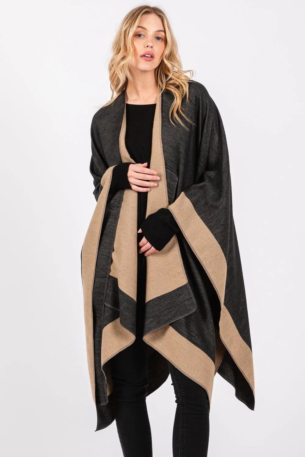 MS0393 Two Tone Pull Through Ruana