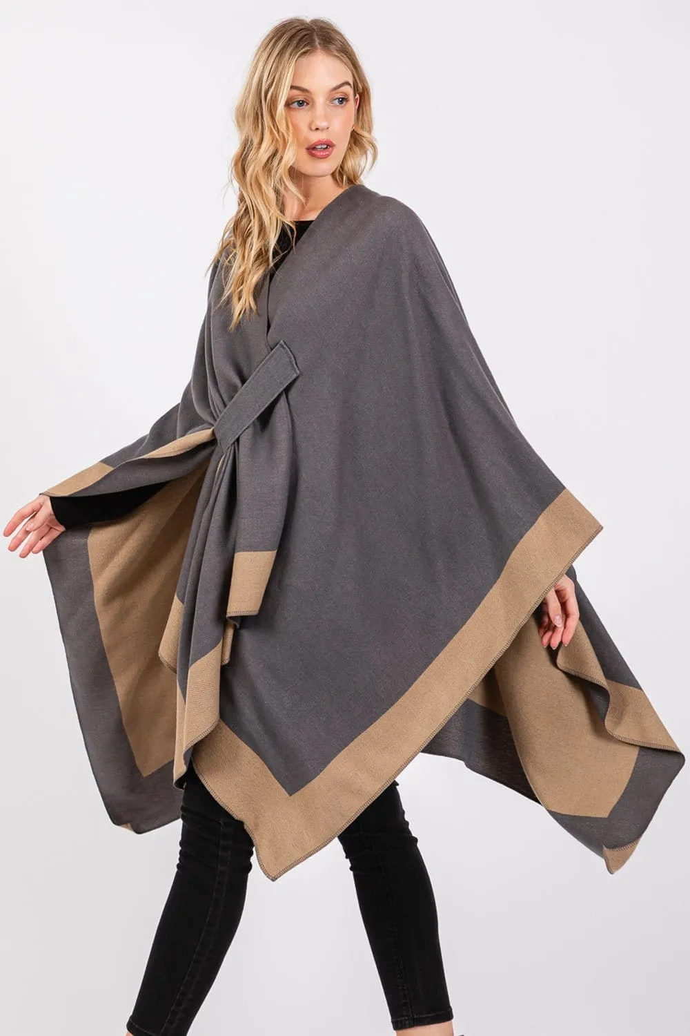 MS0393 Two Tone Pull Through Ruana