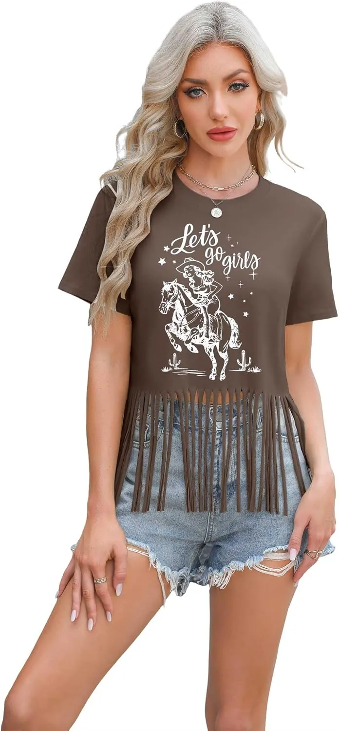 Nashville Tshirt for Women Country Concert Shirt Cowgirl West Music Rock Band Tee Vintage Graphic Fringe Tassel Top