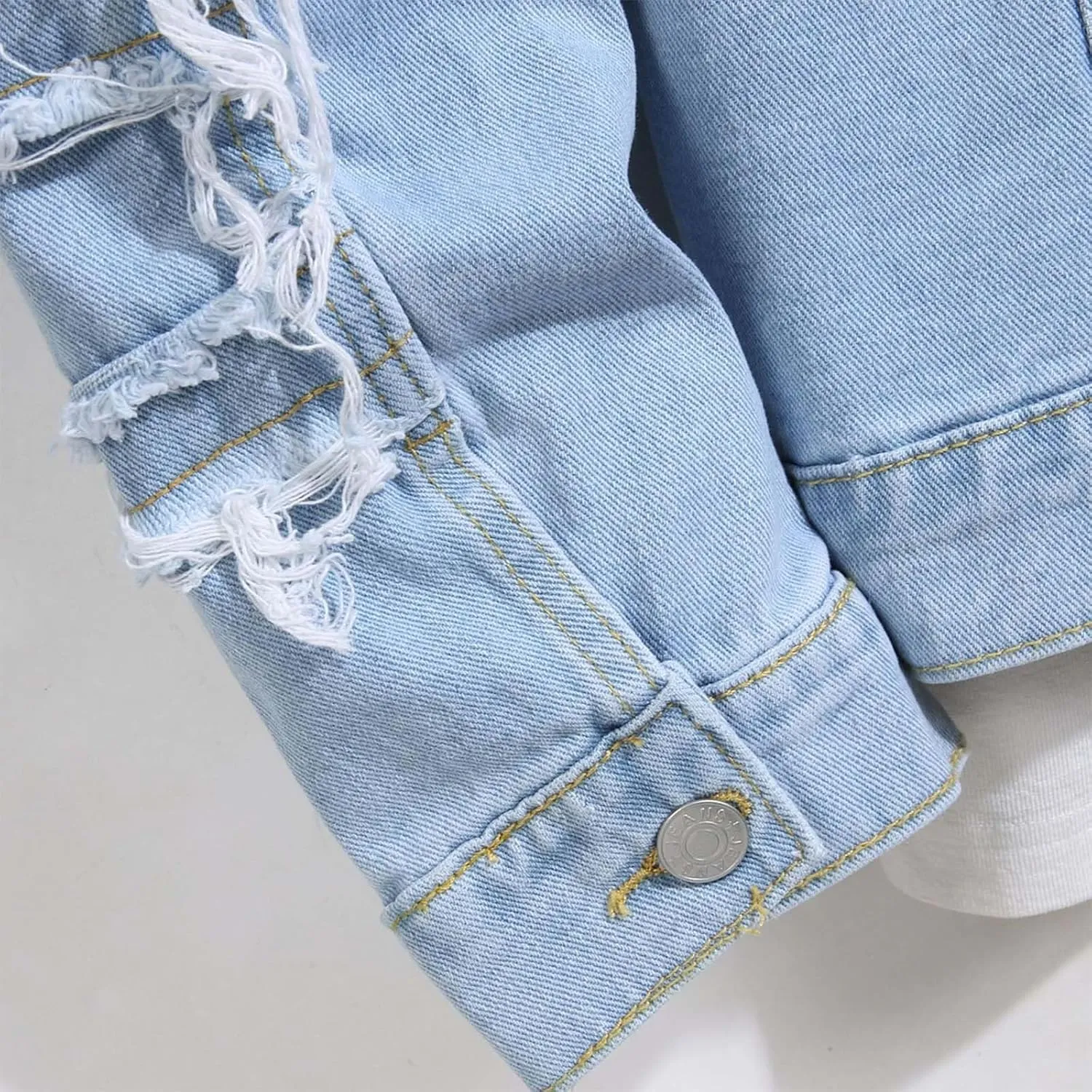 NATHGAM Cotton Jacket Men Trendy Loose Fit Ripped Outerwear Long Sleeve Jean Coats Casual Turndown Collar Jacket with Pocket