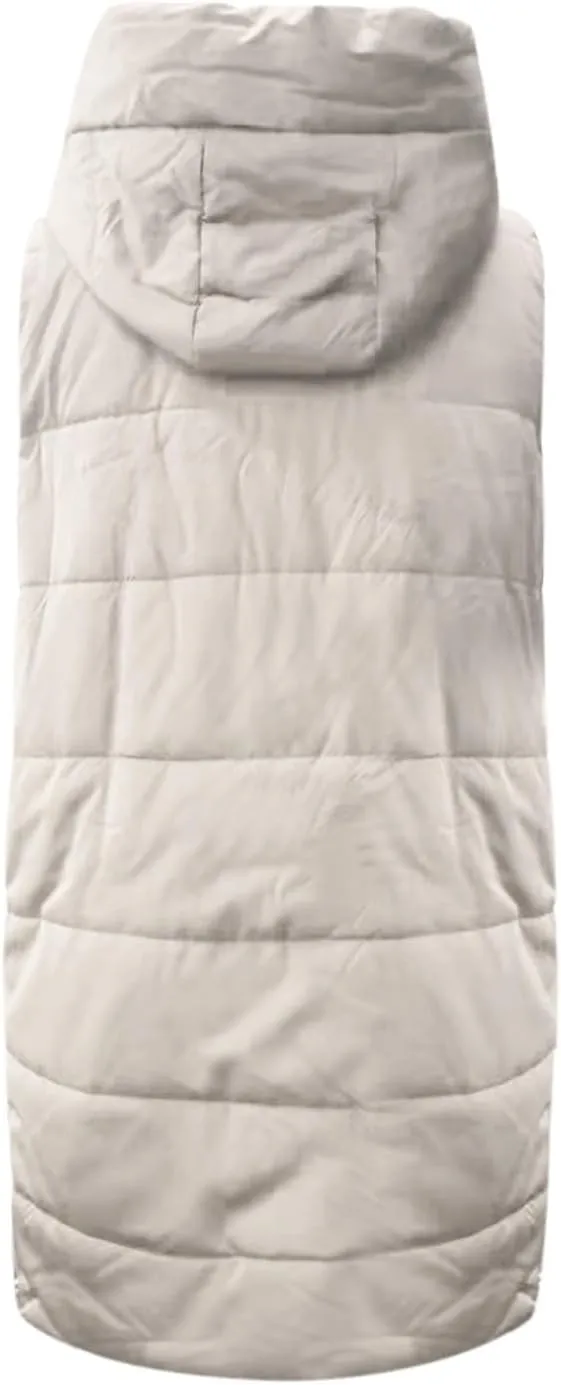 New Ladies Fashion Casual Padded Jacket Solid Color Hooded Slim Vest Temperament Sleeveless Cardigan Long Coat
