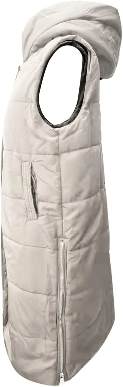 New Ladies Fashion Casual Padded Jacket Solid Color Hooded Slim Vest Temperament Sleeveless Cardigan Long Coat