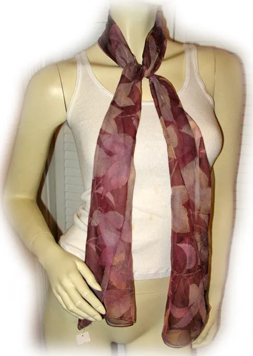 New Vintage Y2K 90s Scarf Scarves Wrap 59.5in X 11.5in Sheer Purple Floral Print