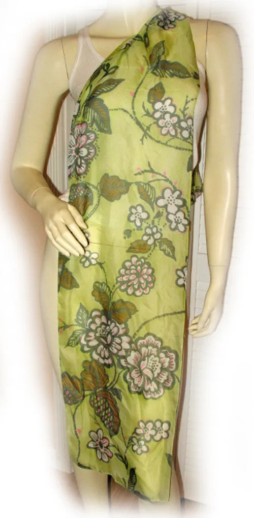 New Vintage Y2K 90s Scarf Scarves Wrap 62"X11" Floral Print Green Made in Italy
