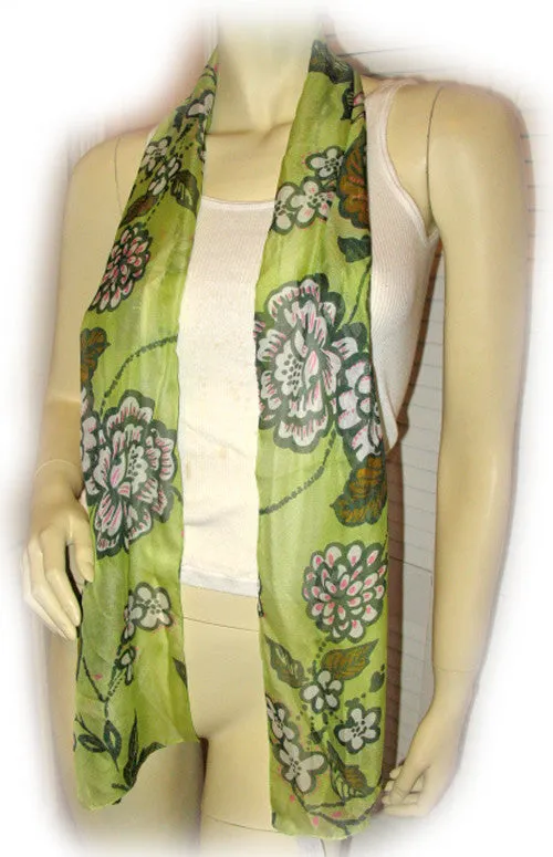 New Vintage Y2K 90s Scarf Scarves Wrap 62"X11" Floral Print Green Made in Italy