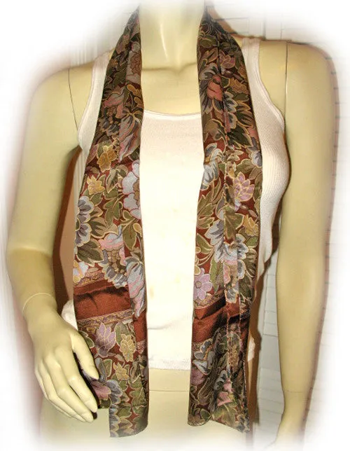 New w/Defect Vintage Y2K 90s Scarf Scarves 51.5" x 10.5" Floral Print Brown Boho