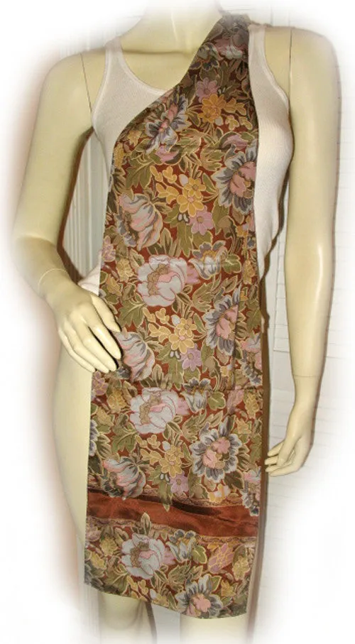 New w/Defect Vintage Y2K 90s Scarf Scarves 51.5" x 10.5" Floral Print Brown Boho