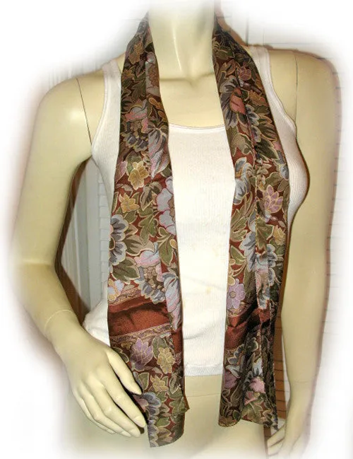 New w/Defect Vintage Y2K 90s Scarf Scarves 51.5" x 10.5" Floral Print Brown Boho