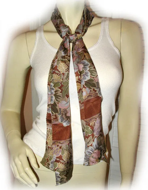New w/Defect Vintage Y2K 90s Scarf Scarves 51.5" x 10.5" Floral Print Brown Boho