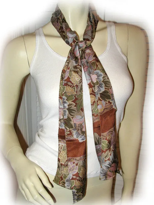 New w/Defect Vintage Y2K 90s Scarf Scarves 51.5" x 10.5" Floral Print Brown Boho
