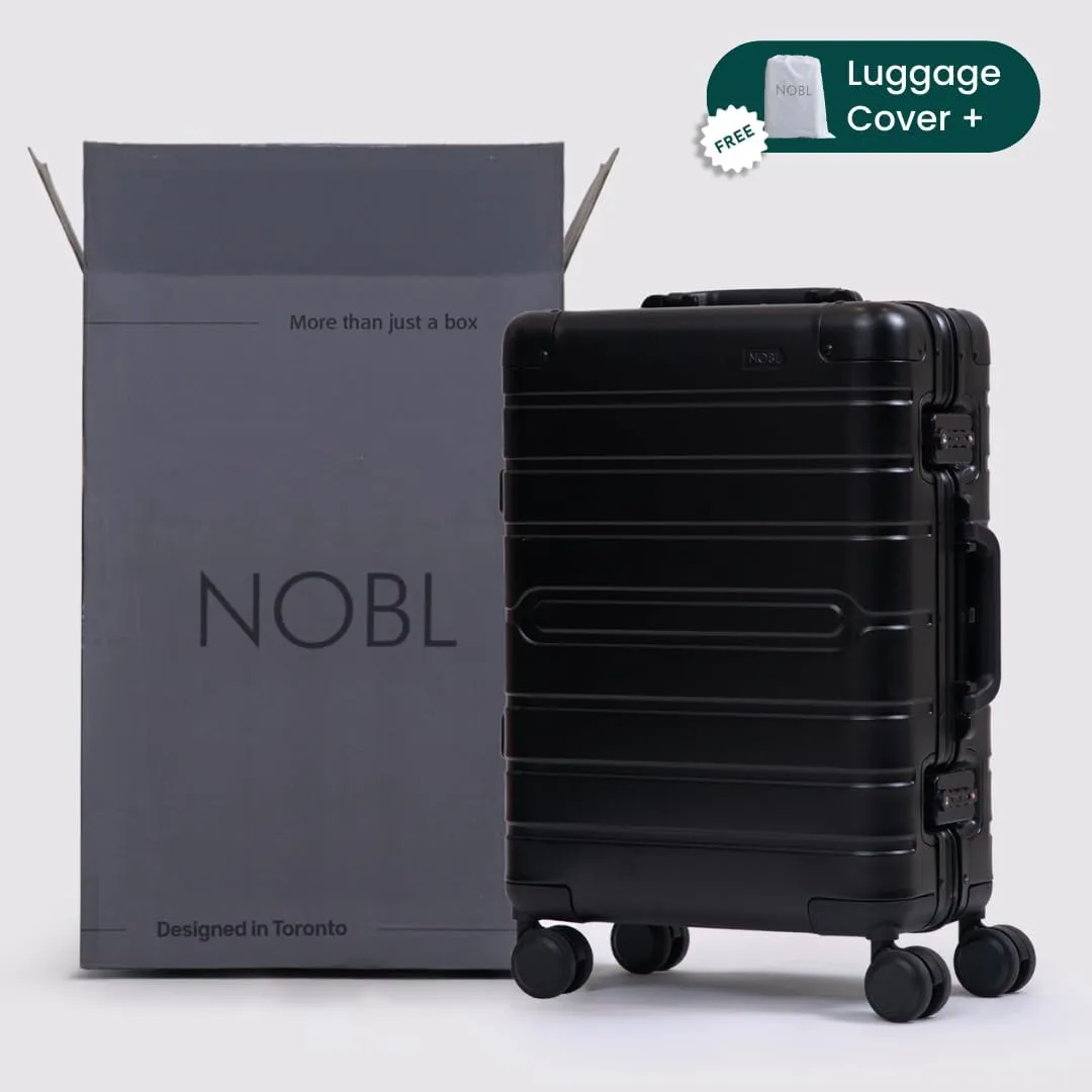 Nobl Travel Carry On Luggage, Noble Zipperless Aluminum Suitcase, 24x16.3x11 Airline Approved, Aluminum Metal Hardside Shell & Frame, 360 Spinner Wheels, Dual TSA Locks, Interior Compression  Black