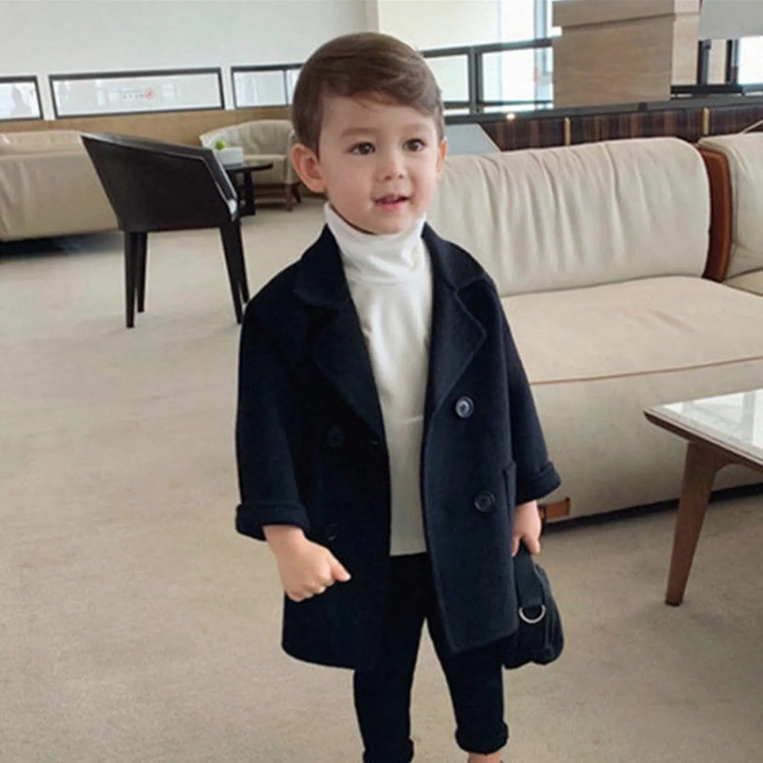 Notched Boys Coat Girls Trench Kids Jacket Wool Collar Baby Breasted Plaid Coat Coat Double Toddler Boys Raincoat