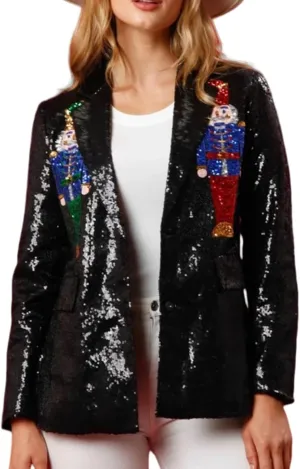 Nutcracker Blazer Pink Sequin Nutcracker Jacket Christmas Blazer Shiny Suit Jacket Open Front Glitter Holiday Blazers