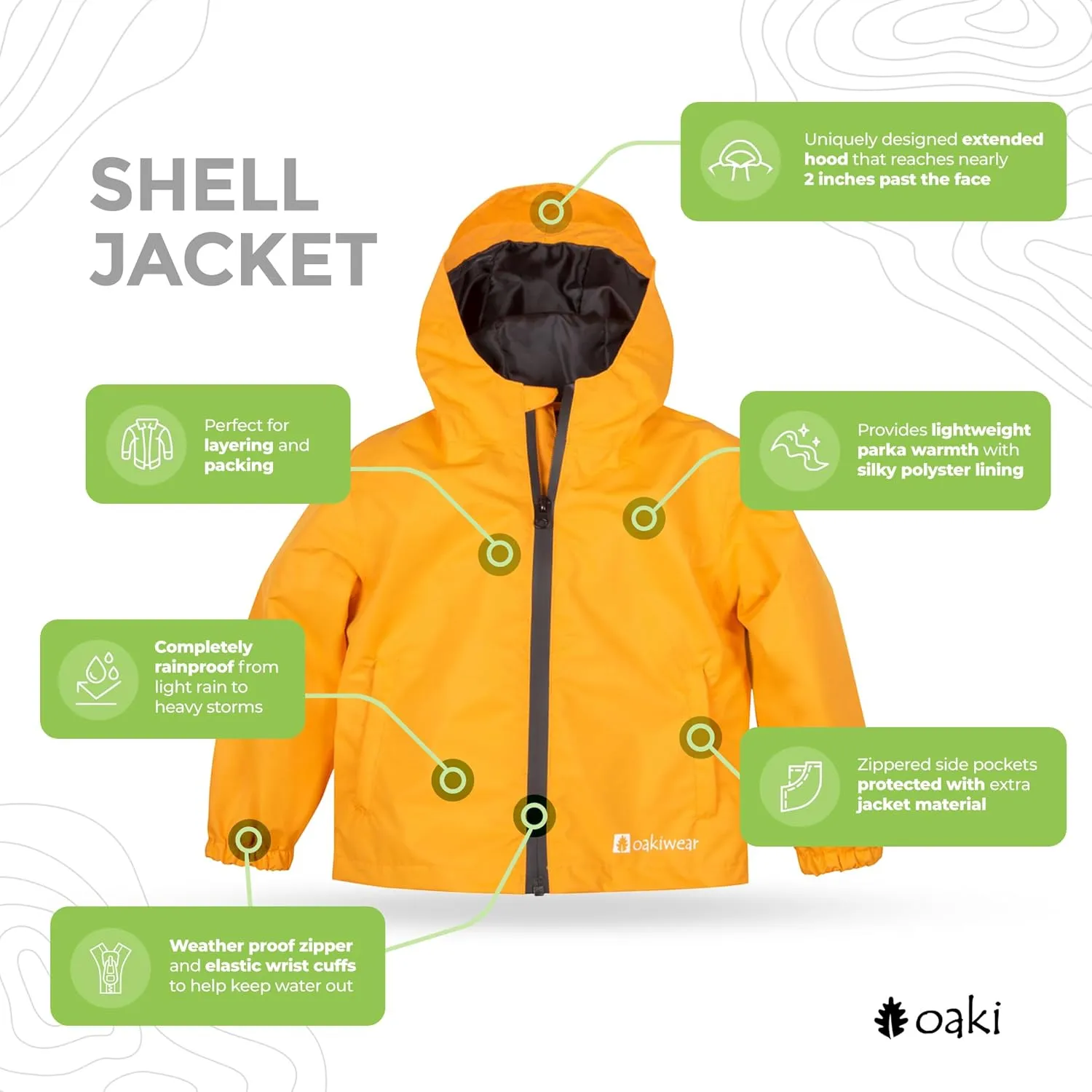 OAKI Rain Wind Shell Jacket for Kids/Toddlers, Waterproof, Breathable, Lightweight with Hood