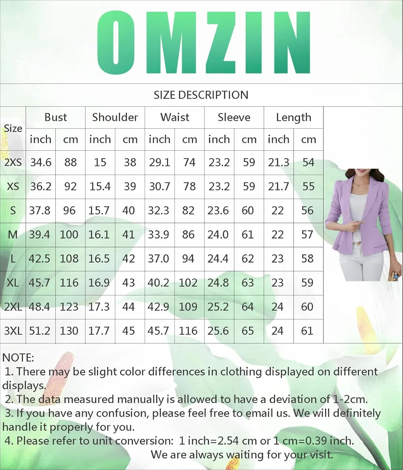 OMZIN Women's Casual Long Sleeve Blazer Work Office Blazer Ruffled Back Blazer Solid Button Coat