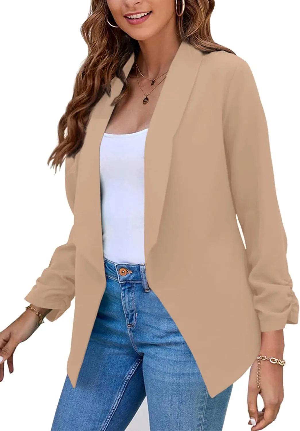 OMZIN Women's Casual Long Sleeve Lapel Blazers Fashion Business Office Work Slim Formal Suit Jackets