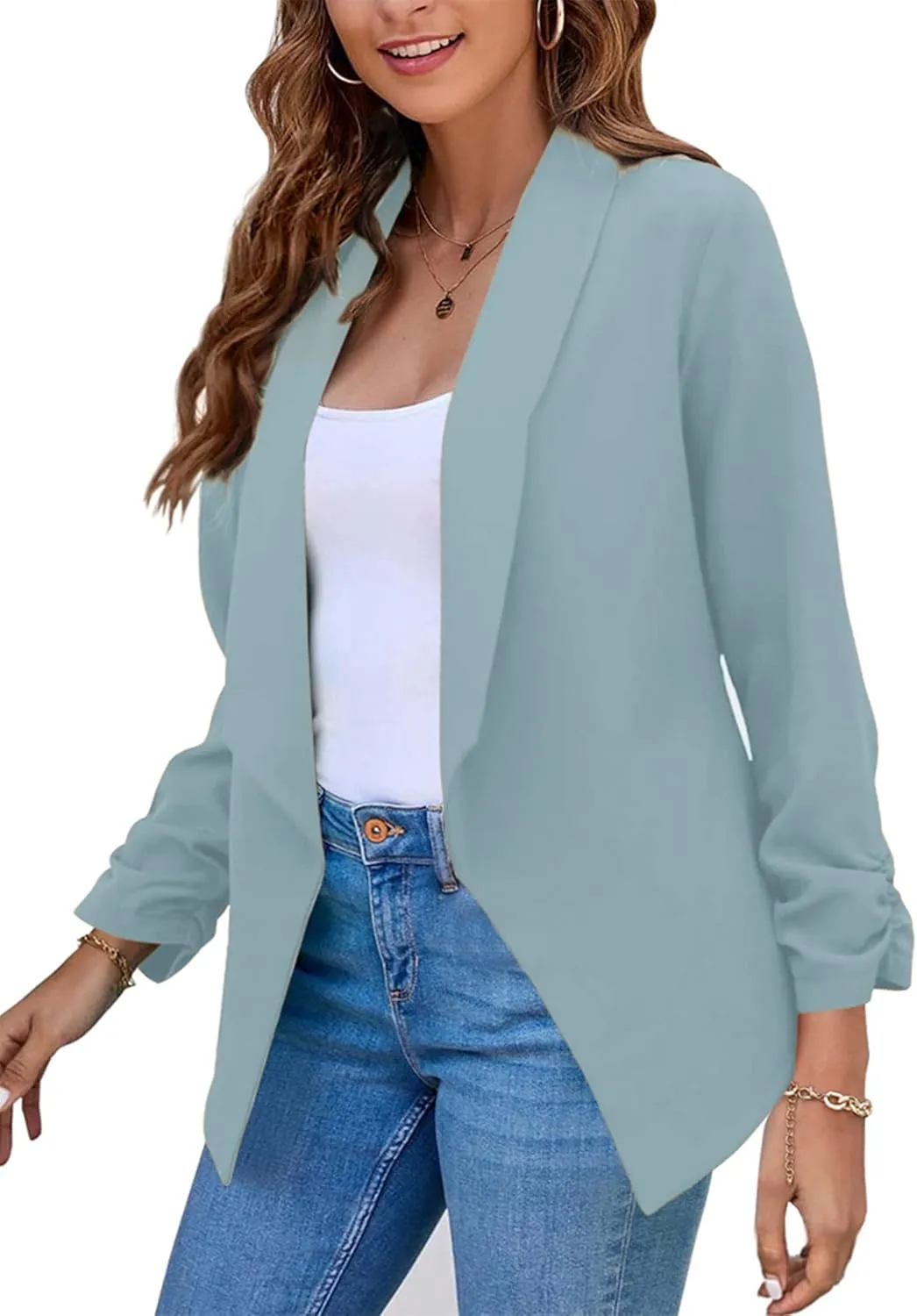 OMZIN Women's Casual Long Sleeve Lapel Blazers Fashion Business Office Work Slim Formal Suit Jackets