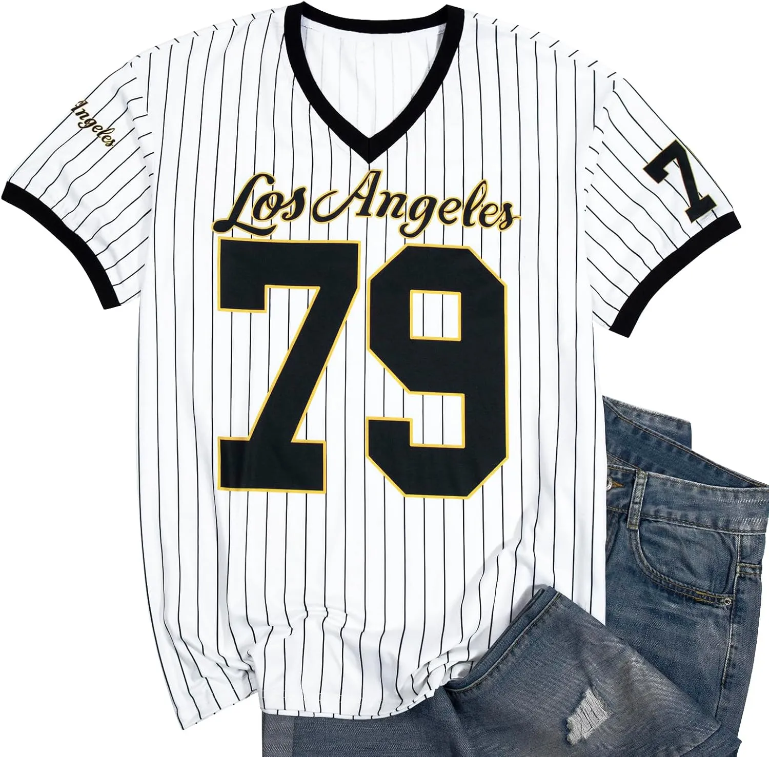 Oversized Jersey Shirts for Women V Neck Tshirt Striped Number Graphic Shirt Casual Y2k Streetwear Tee Tops