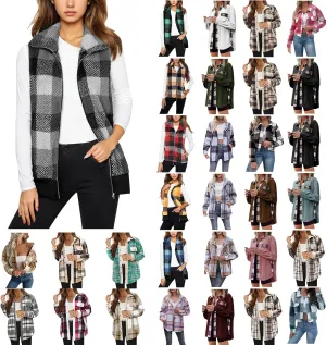 Plaid Jacket for Women Fleece Casual Cardigan Fall Plush Vest Thermal Vests Thick Winter Coats Outwear 2025 Shackets