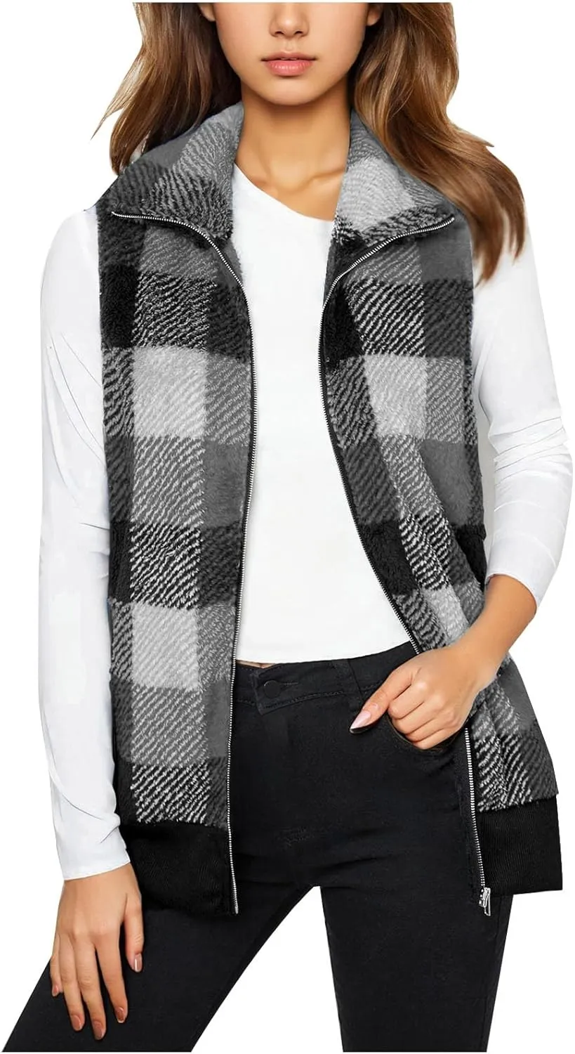 Plaid Jacket for Women Fleece Casual Cardigan Fall Plush Vest Thermal Vests Thick Winter Coats Outwear 2025 Shackets