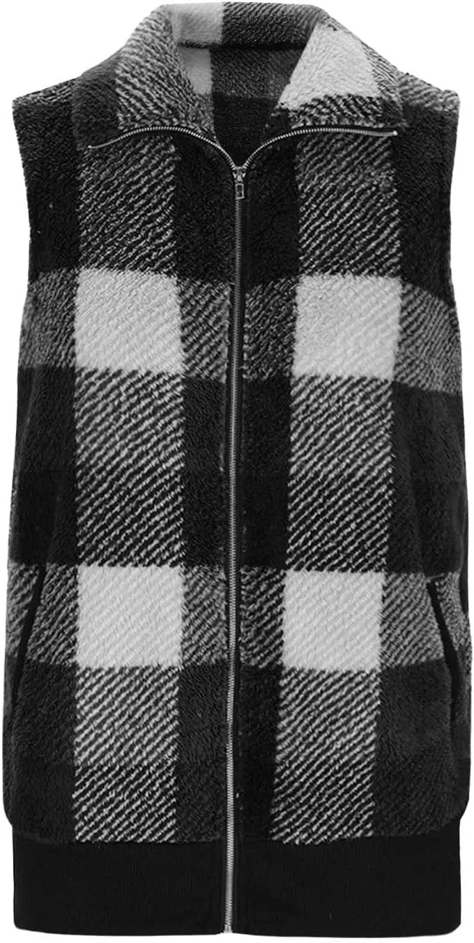 Plaid Jacket for Women Fleece Casual Cardigan Fall Plush Vest Thermal Vests Thick Winter Coats Outwear 2025 Shackets