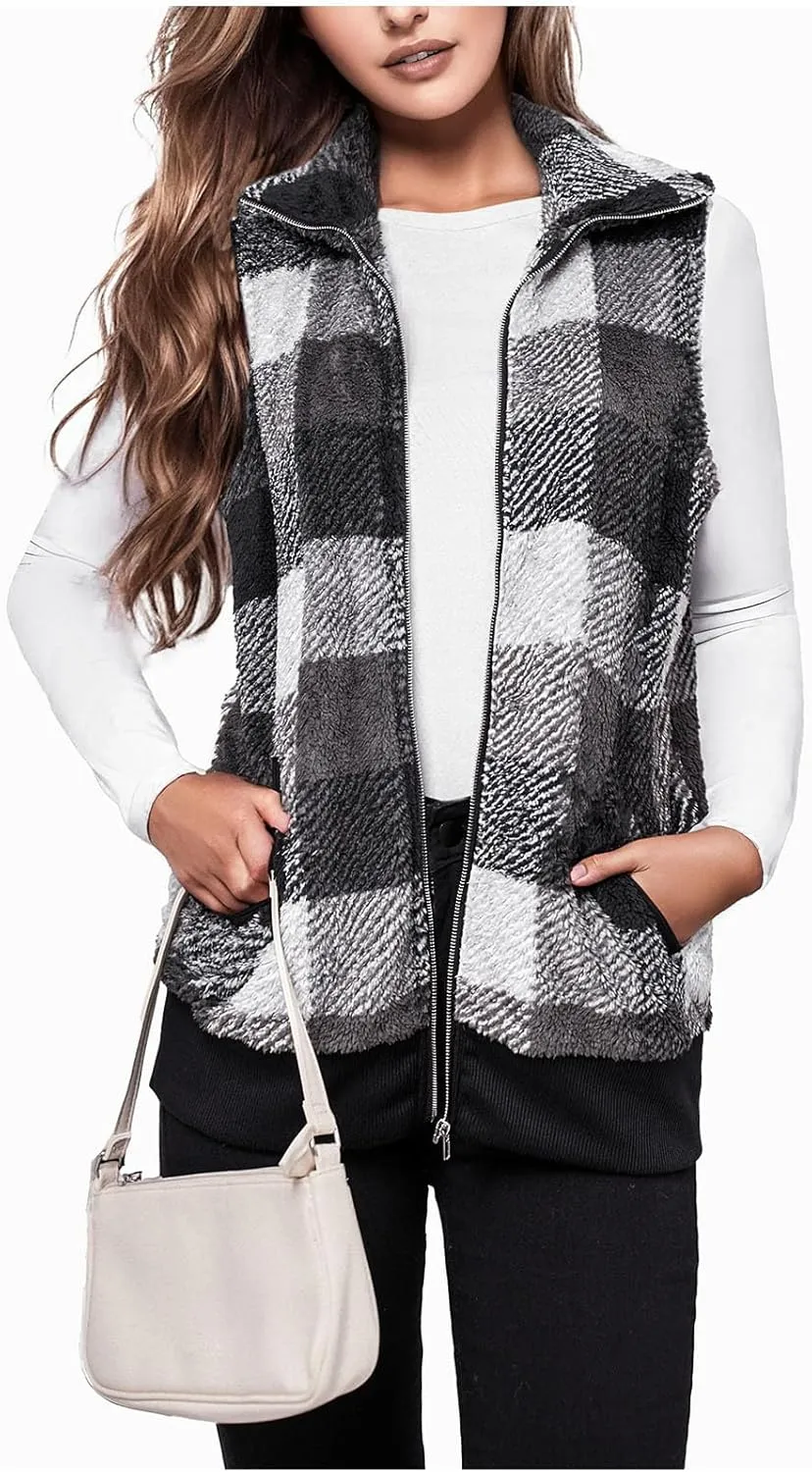 Plaid Jacket for Women Fleece Casual Cardigan Fall Plush Vest Thermal Vests Thick Winter Coats Outwear 2025 Shackets