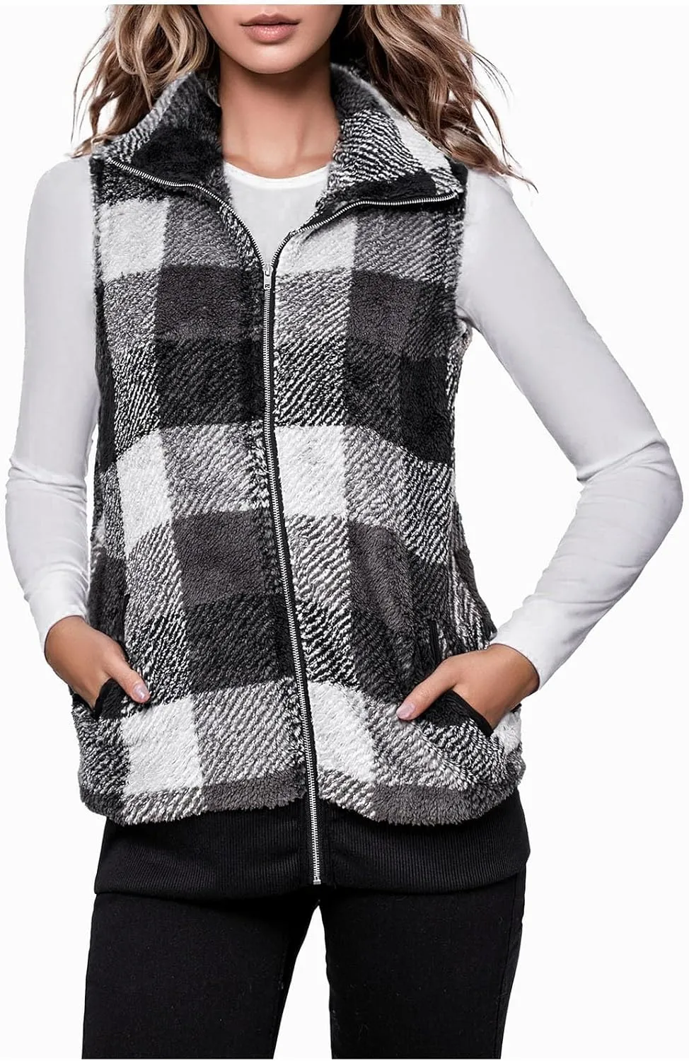 Plaid Jacket for Women Fleece Casual Cardigan Fall Plush Vest Thermal Vests Thick Winter Coats Outwear 2025 Shackets