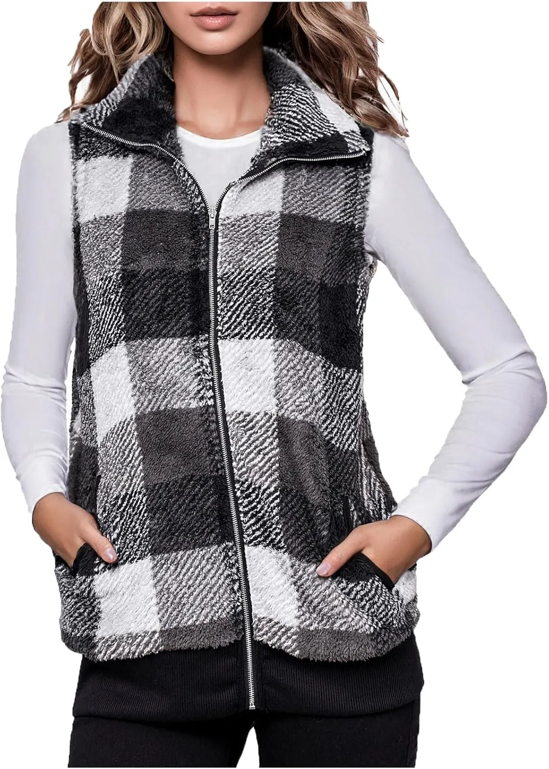 Plaid Jacket for Women Fleece Casual Cardigan Fall Plush Vest Thermal Vests Thick Winter Coats Outwear 2025 Shackets