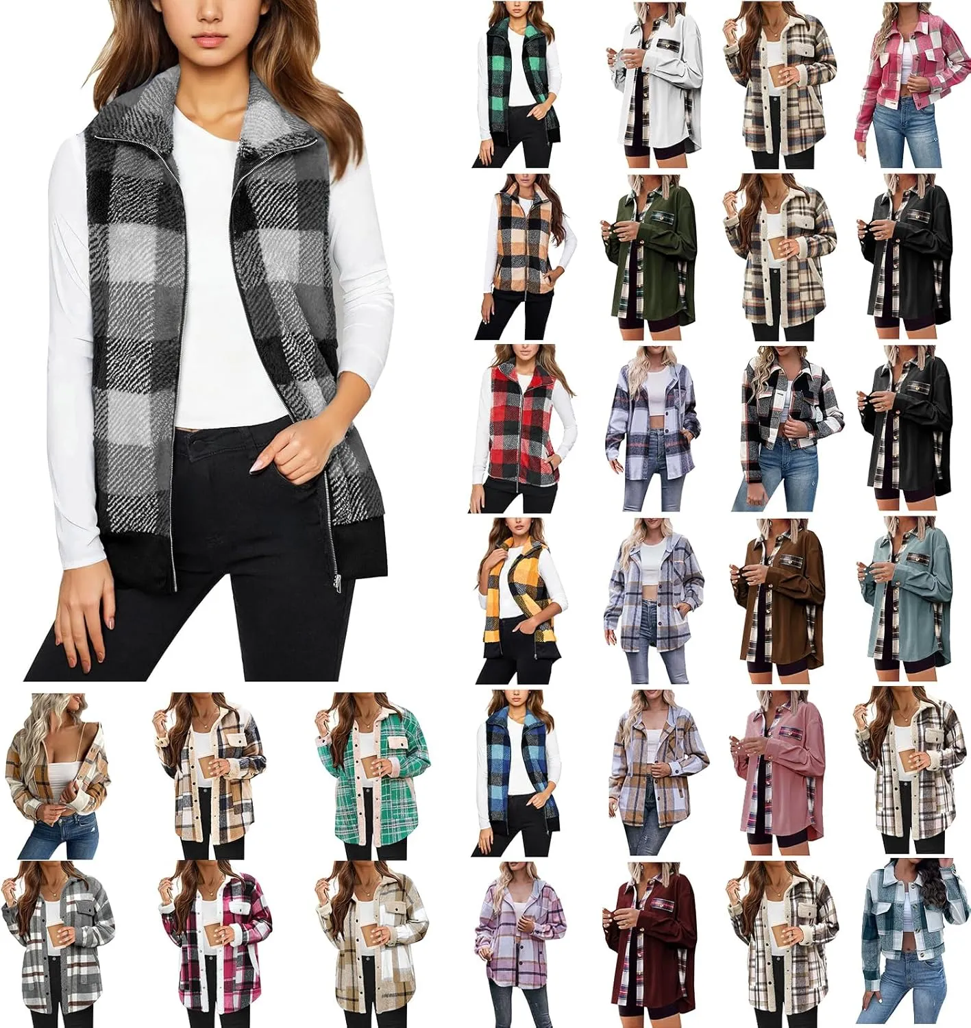 Plaid Jacket for Women Fleece Casual Cardigan Fall Plush Vest Thermal Vests Thick Winter Coats Outwear 2025 Shackets