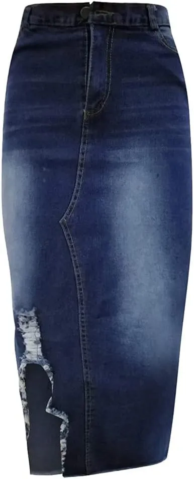 Pleated Tennis Skirts for Women Midi Skirts for Women High Waist Ripped Denim Skirt Destroyed Bodycon Street