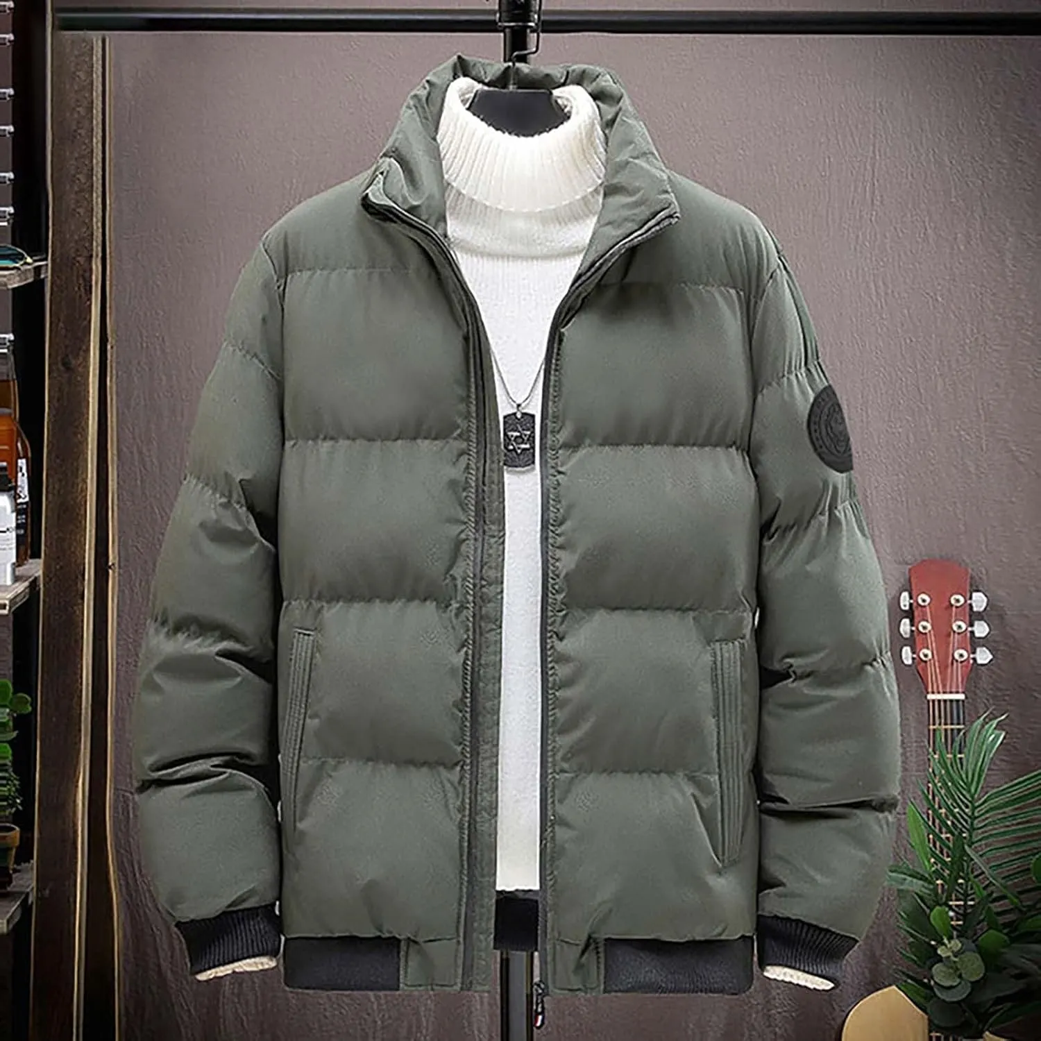 Quilted Coat Solid V Neck Slim Fit Warm Sweater Cardigan Coat Single Breasted Overcoat with Detachable Collar
