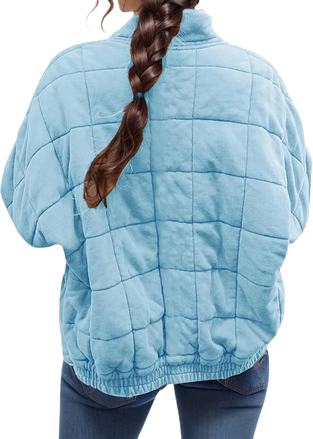 Quilted Jackets for Women Lightweight Puffer Jacket Dolman Long Sleeve Zip Up Padded Jacket Down Winter Coat Outwear