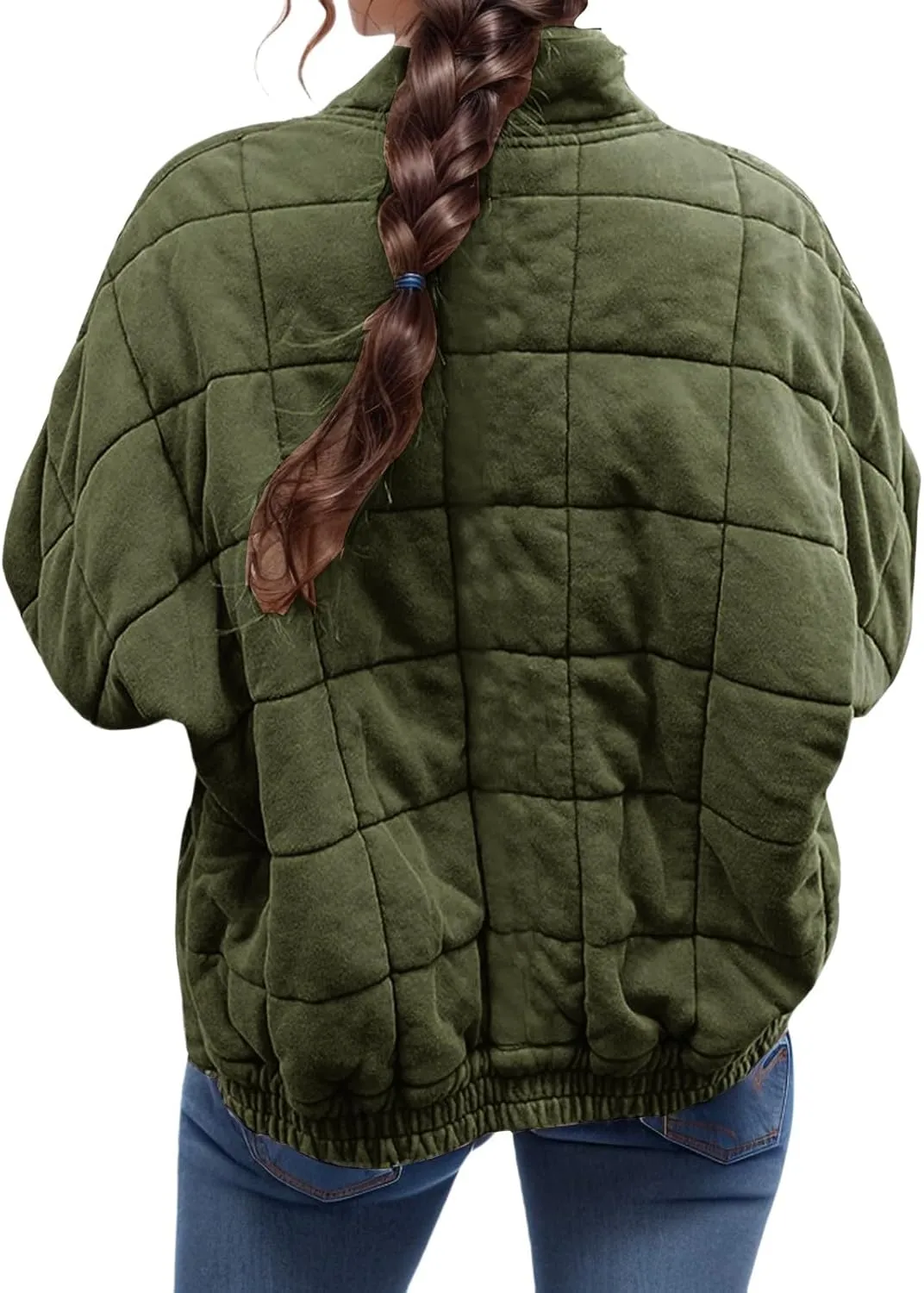 Quilted Jackets for Women Lightweight Puffer Jacket Dolman Long Sleeve Zip Up Padded Jacket Down Winter Coat Outwear