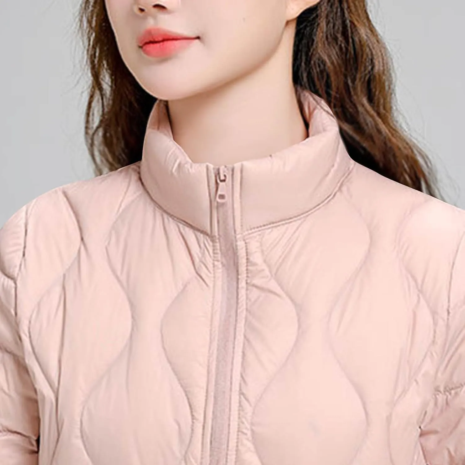 Quilted Lightweight Jacket for Women Plus Size Short Puffer Coats Stand Collar Zip Up Warm Down Jacket Fall Winter