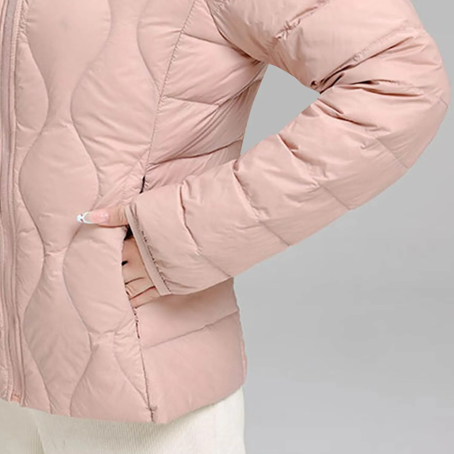 Quilted Lightweight Jacket for Women Plus Size Short Puffer Coats Stand Collar Zip Up Warm Down Jacket Fall Winter