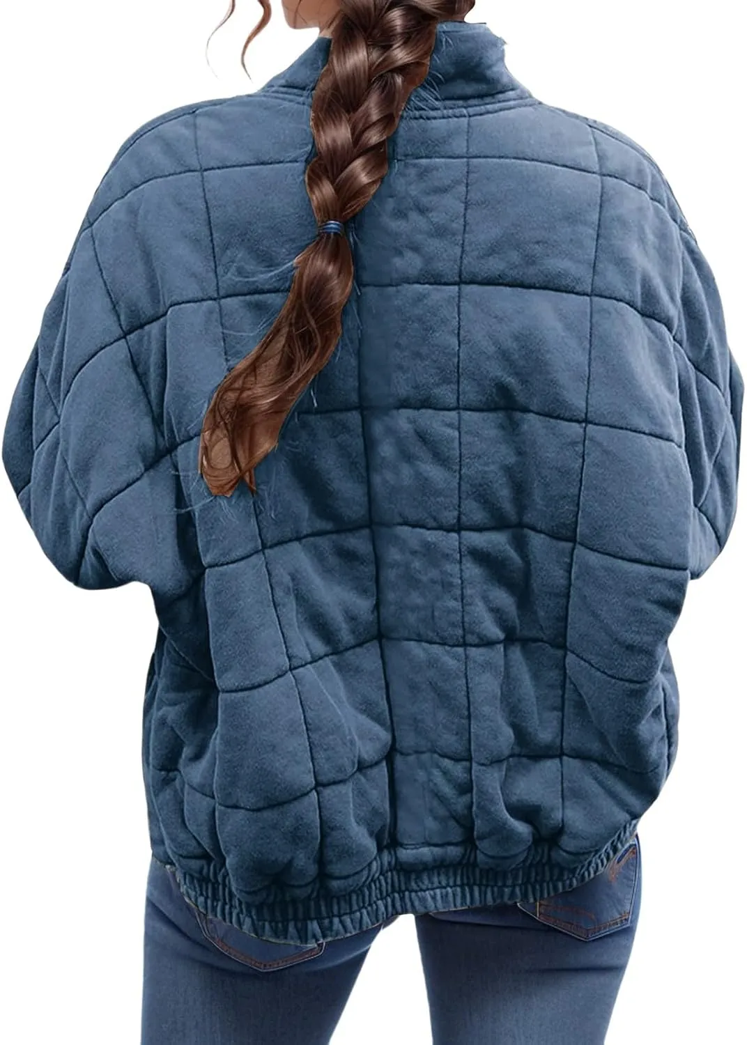 Quilted Puffer Jacket Women Lightweight Zip Up Long Sleeve Down Jacket Casual Button Warm Winter Coats with Pockets