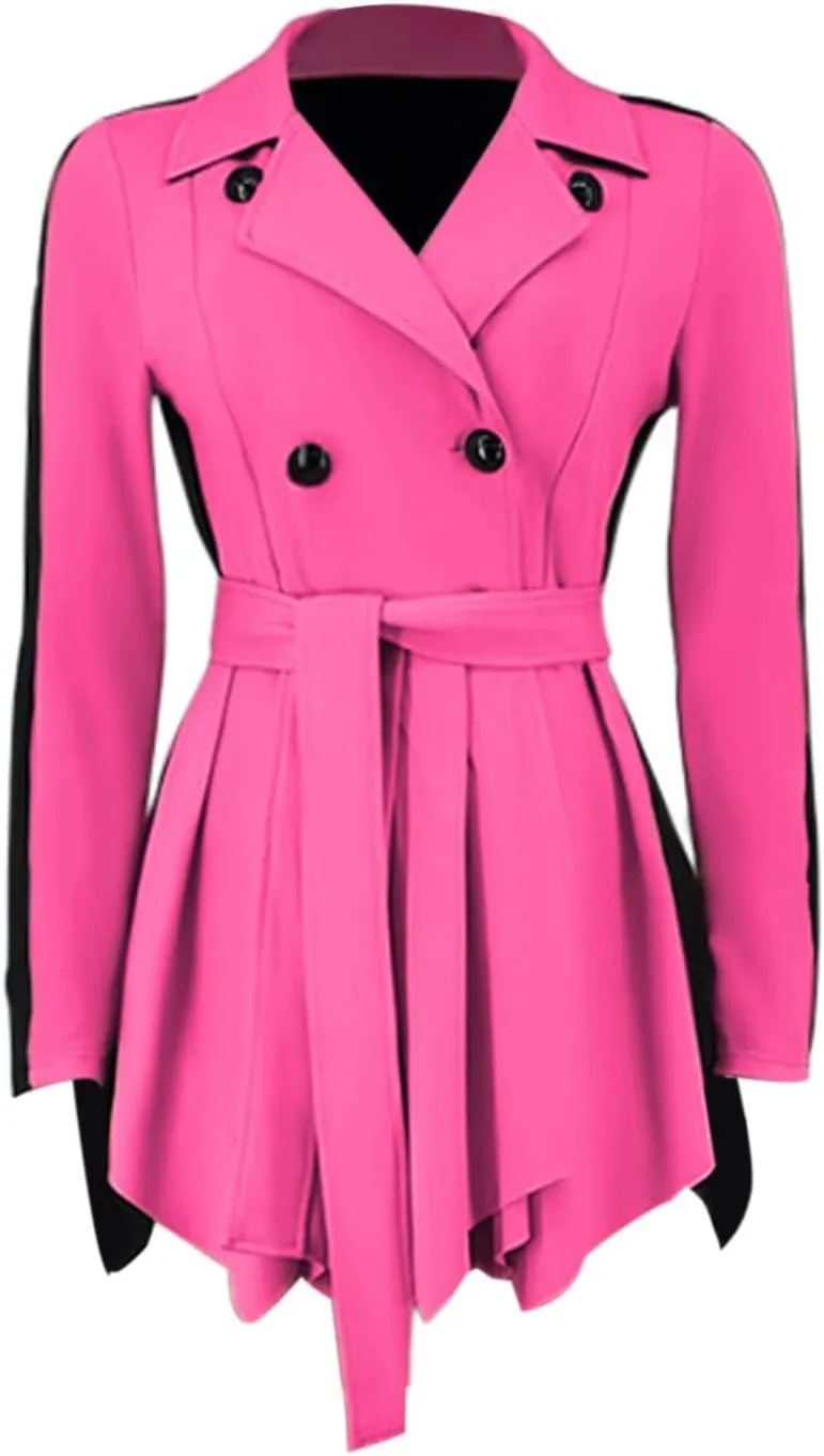 RAMOUG Two Tone Lapel V Neck Double Breasted Peplum Jacket Sexy Belted Blazer Mini Dress