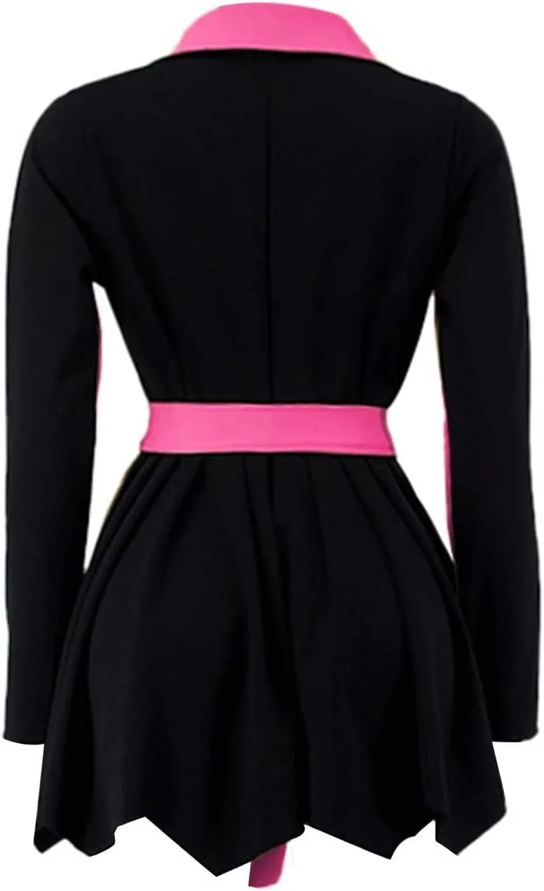 RAMOUG Two Tone Lapel V Neck Double Breasted Peplum Jacket Sexy Belted Blazer Mini Dress