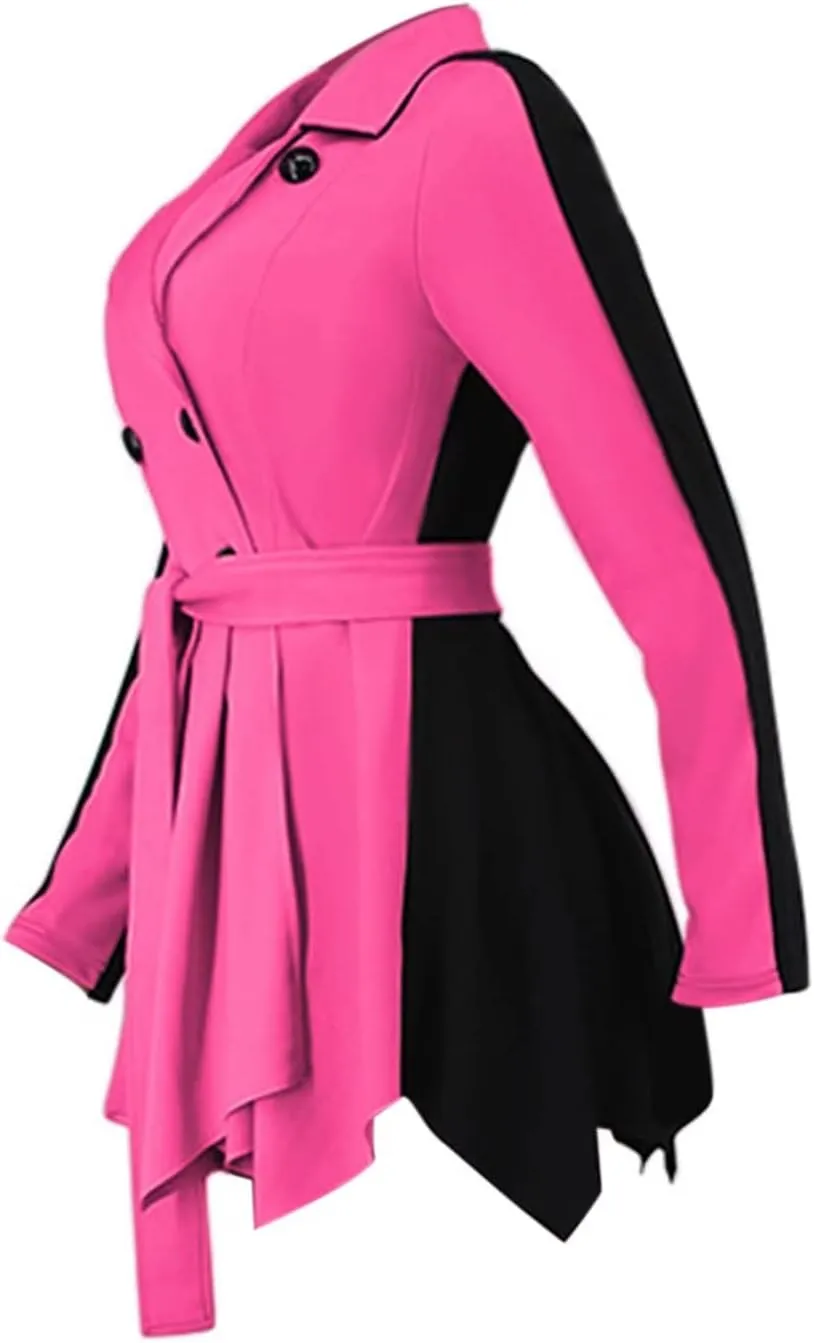 RAMOUG Two Tone Lapel V Neck Double Breasted Peplum Jacket Sexy Belted Blazer Mini Dress
