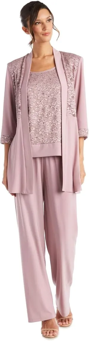 R&M Richards Women's 2 Piece Floral Lace Pantsuit