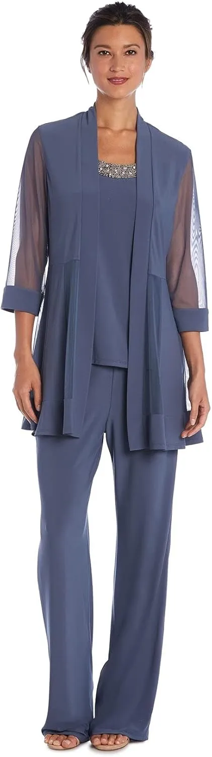 R&M Richards Women's Beaded Neck 2 Piece Pant Set