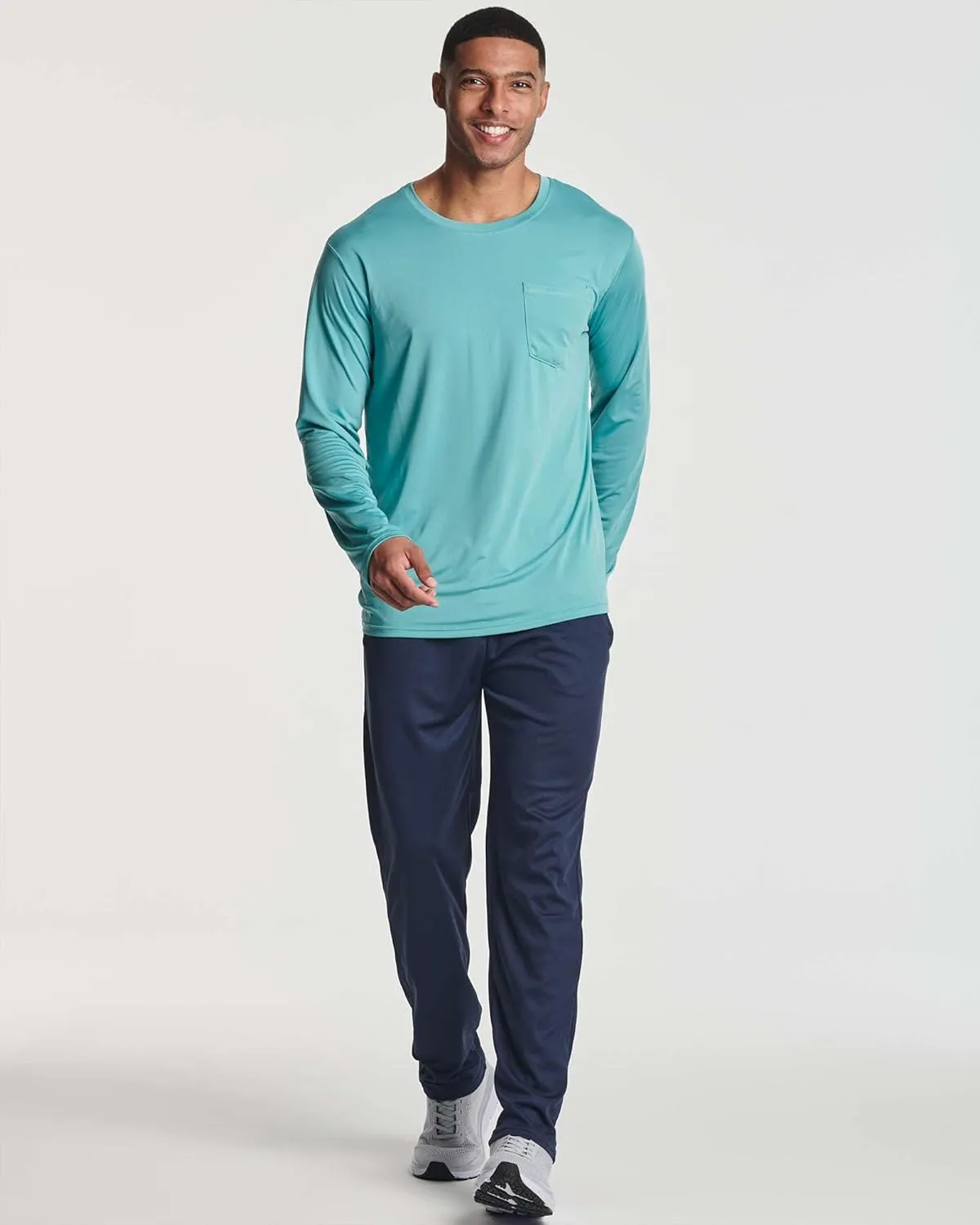 Real Essentials 4 Pack: Men's Dry-Fit Active Athletic Long Sleeve Pocket Crew T-Shirt Outdoors UPF 50 S-5XLT