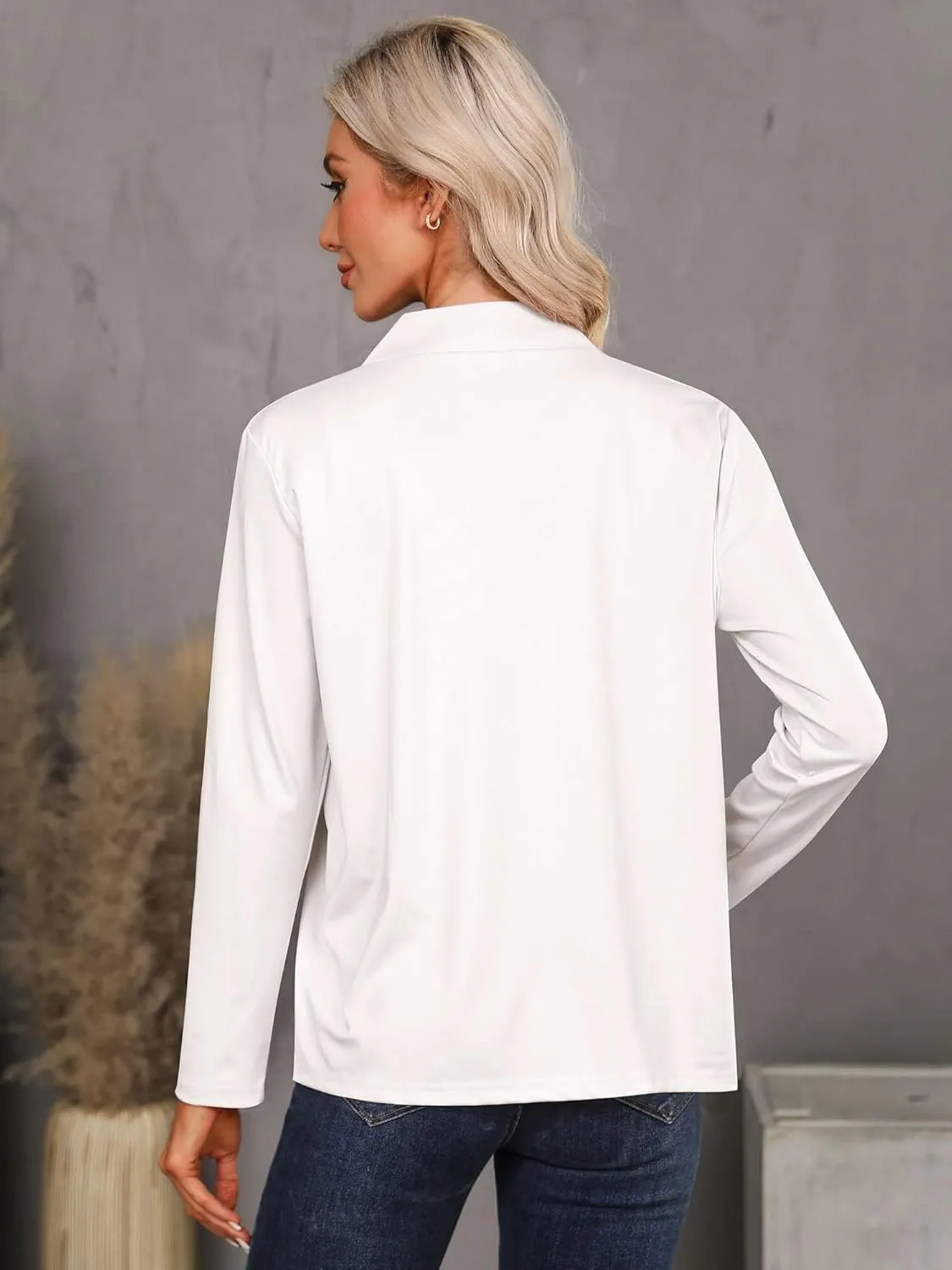 RMCMS Womens Blazer Cropped Open Front Dress Jacket Lightweight Stand Collar Casual Office Suit Jacket