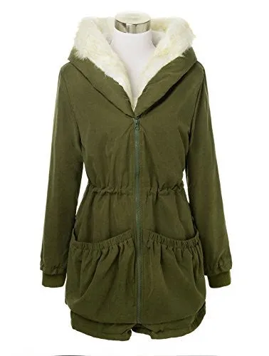 Roiii Women Military Winter Casual Outdoor Coat Hoodie Jacket Long Trench Parkas (XXX-Large / 16, Green)