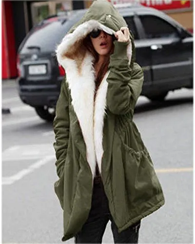 Roiii Women Military Winter Casual Outdoor Coat Hoodie Jacket Long Trench Parkas (XXX-Large / 16, Green)