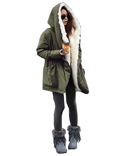 Roiii Women Military Winter Casual Outdoor Coat Hoodie Jacket Long Trench Parkas (XXX-Large / 16, Green)