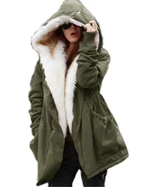 Roiii Women Military Winter Casual Outdoor Coat Hoodie Jacket Long Trench Parkas (XXX-Large / 16, Green)